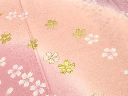平和屋着物●豪華振袖　駒刺繍　舞桜文　暈し染め　金彩　正絹　逸品　CABI0596gh