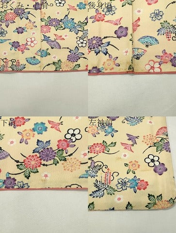 平和屋着物●上質な小紋　型染め　扇面花鳥文　正絹　逸品　CABI0601gh