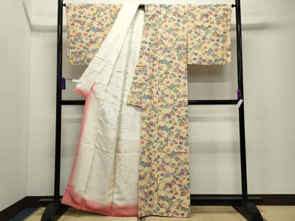 平和屋着物●上質な小紋　型染め　扇面花鳥文　正絹　逸品　CABI0601gh