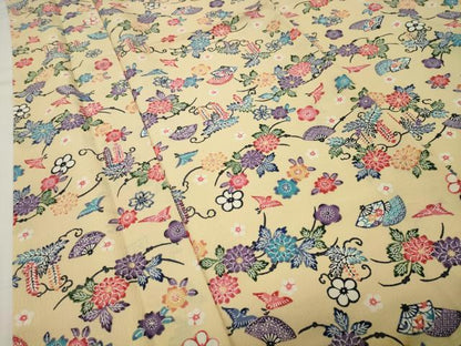 平和屋着物●上質な小紋　型染め　扇面花鳥文　正絹　逸品　CABI0601gh