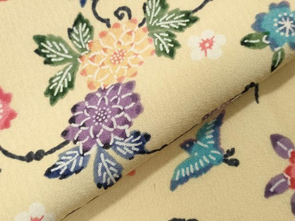 平和屋着物●上質な小紋　型染め　扇面花鳥文　正絹　逸品　CABI0601gh