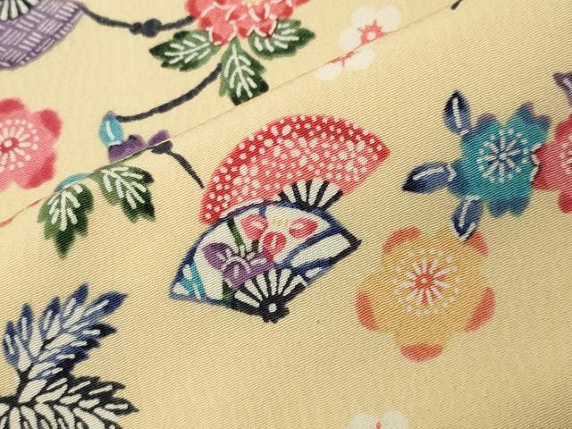 平和屋着物●上質な小紋　型染め　扇面花鳥文　正絹　逸品　CABI0601gh