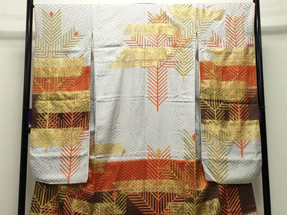 平和屋着物●豪華振袖　駒刺繍　松葉文　暈し染め　金彩　正絹　逸品　CABI0604gh