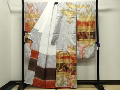 平和屋着物●豪華振袖　駒刺繍　松葉文　暈し染め　金彩　正絹　逸品　CABI0604gh