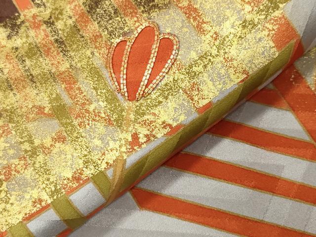 平和屋着物●豪華振袖　駒刺繍　松葉文　暈し染め　金彩　正絹　逸品　CABI0604gh