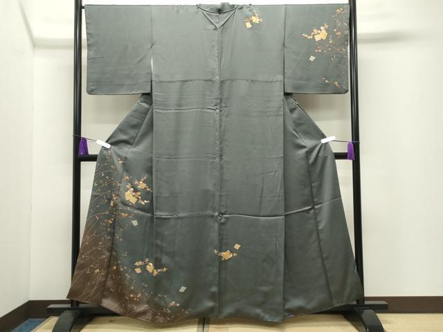 平和屋着物●訪問着　刺繍　箔散らし花文　暈し染め　金彩　正絹　逸品　CABI0605gh