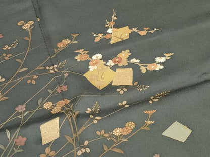 平和屋着物●訪問着　刺繍　箔散らし花文　暈し染め　金彩　正絹　逸品　CABI0605gh