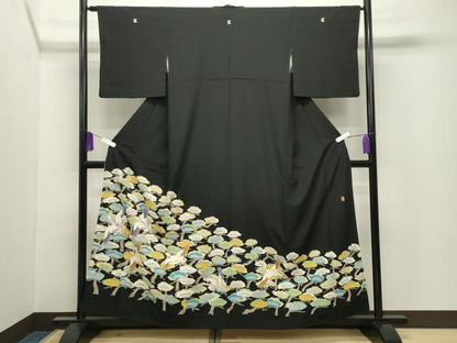 平和屋着物●本加賀友禅作家　百貫華峰　黒留袖　飛鶴松文　正絹　逸品　CABI0606gh