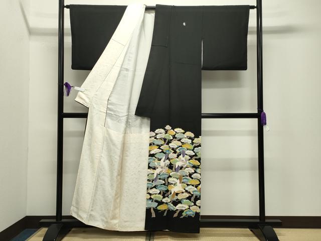 平和屋着物●本加賀友禅作家　百貫華峰　黒留袖　飛鶴松文　正絹　逸品　CABI0606gh