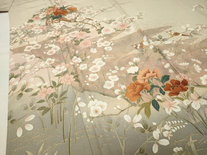 平和屋着物●訪問着　花車休み鳥文　暈し染め　金彩　正絹　逸品　CABI0614gh