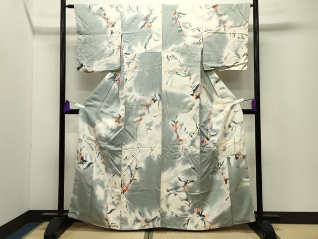 平和屋着物●染色作家　斉藤三才　小紋　草花文　正絹　逸品　CABI0617gh