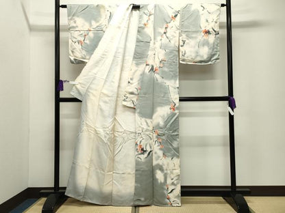 平和屋着物●染色作家　斉藤三才　小紋　草花文　正絹　逸品　CABI0617gh