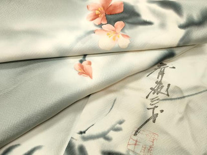 平和屋着物●染色作家　斉藤三才　小紋　草花文　正絹　逸品　CABI0617gh