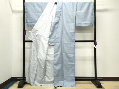 平和屋着物●色無地　舞花地紋　淡藤色　洗える着物　未使用　CABI0622gh