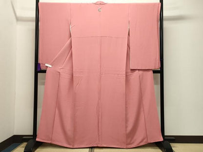 平和屋着物●小振袖　二尺袖　色無地　甚三紅色　正絹　逸品　CABI0623gh