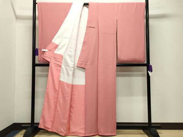 平和屋着物●小振袖　二尺袖　色無地　甚三紅色　正絹　逸品　CABI0623gh