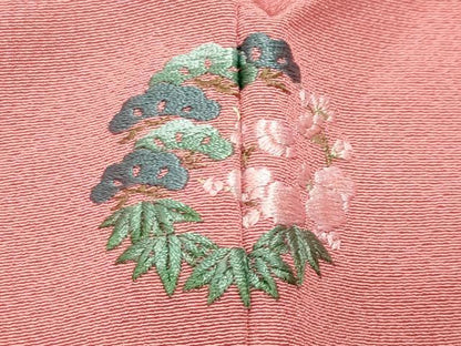 平和屋着物●小振袖　二尺袖　色無地　甚三紅色　正絹　逸品　CABI0623gh
