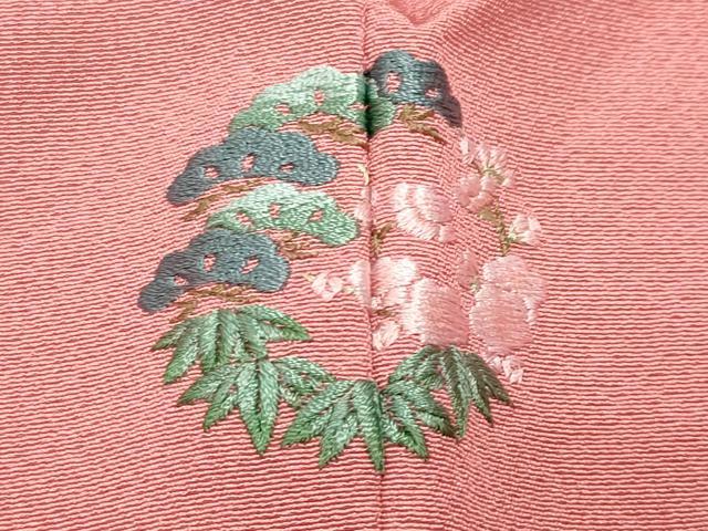 平和屋着物●小振袖　二尺袖　色無地　甚三紅色　正絹　逸品　CABI0623gh