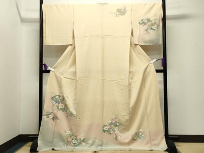 平和屋着物●訪問着　駒刺繍　流水地紙花文　暈し染め　金彩　ロング丈　正絹　逸品　CABI0627gh