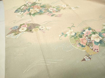平和屋着物●訪問着　駒刺繍　流水地紙花文　暈し染め　金彩　ロング丈　正絹　逸品　CABI0627gh