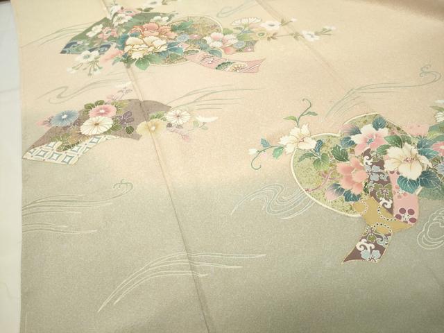 平和屋着物●訪問着　駒刺繍　流水地紙花文　暈し染め　金彩　ロング丈　正絹　逸品　CABI0627gh