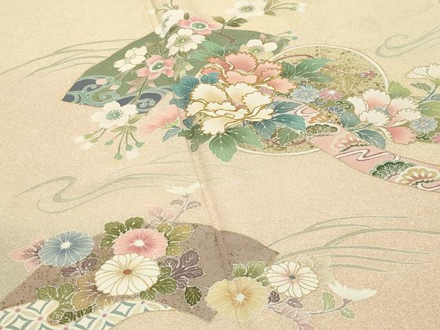 平和屋着物●訪問着　駒刺繍　流水地紙花文　暈し染め　金彩　ロング丈　正絹　逸品　CABI0627gh