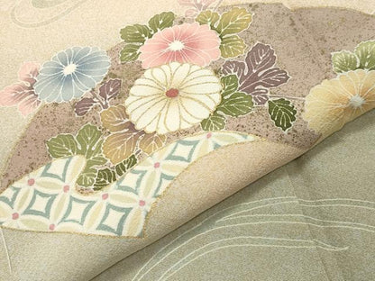 平和屋着物●訪問着　駒刺繍　流水地紙花文　暈し染め　金彩　ロング丈　正絹　逸品　CABI0627gh
