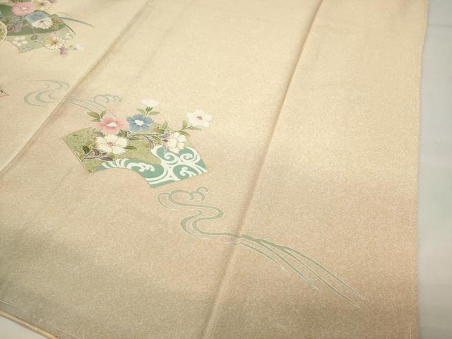 平和屋着物●訪問着　駒刺繍　流水地紙花文　暈し染め　金彩　ロング丈　正絹　逸品　CABI0627gh