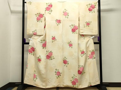 平和屋着物●上質な小紋　地紋起こし　薔薇　正絹　逸品　CABI0628gh
