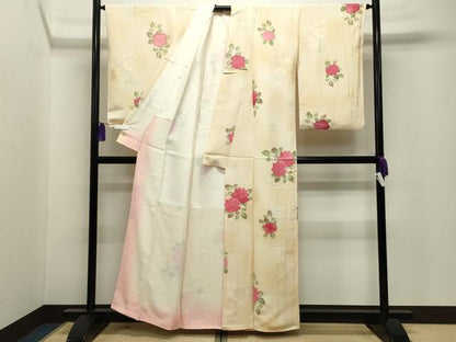 平和屋着物●上質な小紋　地紋起こし　薔薇　正絹　逸品　CABI0628gh