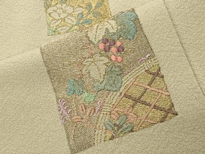 平和屋着物●訪問着　総刺繍　色紙重ね花籠文　金糸　正絹　逸品　CABI0629gh