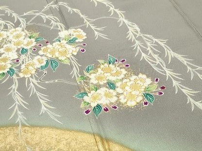 平和屋着物●訪問着　駒刺繍　草花文　暈し染め　金彩　正絹　逸品　CABI0630gh