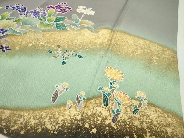 平和屋着物●訪問着　駒刺繍　草花文　暈し染め　金彩　正絹　逸品　CABI0630gh