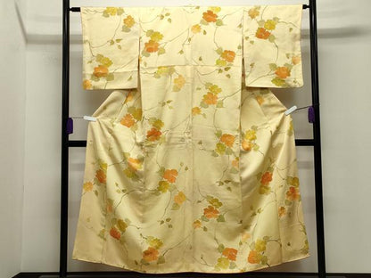 平和屋着物●上質な小紋　地紋起こし　花唐草文　正絹　逸品　CABI0632gh