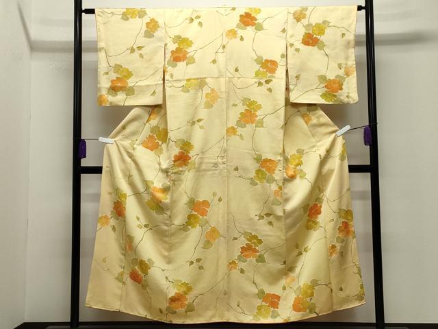 平和屋着物●上質な小紋　地紋起こし　花唐草文　正絹　逸品　CABI0632gh