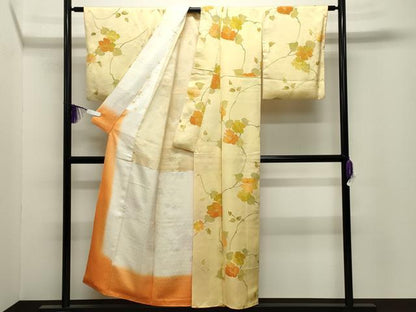 平和屋着物●上質な小紋　地紋起こし　花唐草文　正絹　逸品　CABI0632gh