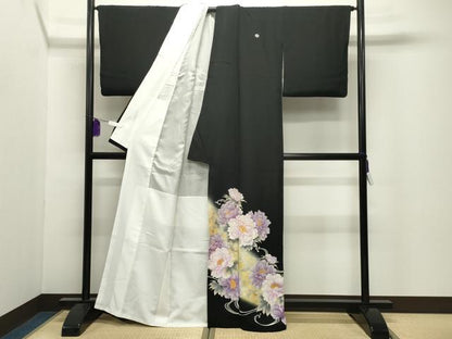 平和屋着物●豪華黒留袖　牡丹花唐草文　暈し染め　金銀彩　正絹　逸品　CABI0633gh