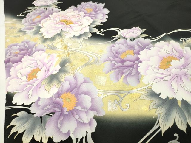 平和屋着物●豪華黒留袖　牡丹花唐草文　暈し染め　金銀彩　正絹　逸品　CABI0633gh