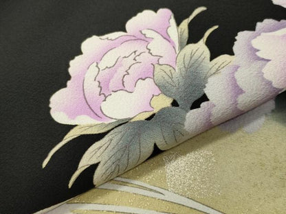 平和屋着物●豪華黒留袖　牡丹花唐草文　暈し染め　金銀彩　正絹　逸品　CABI0633gh