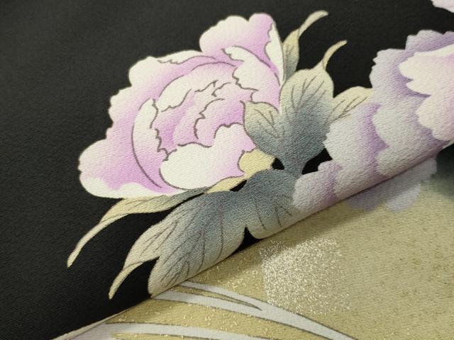 平和屋着物●豪華黒留袖　牡丹花唐草文　暈し染め　金銀彩　正絹　逸品　CABI0633gh