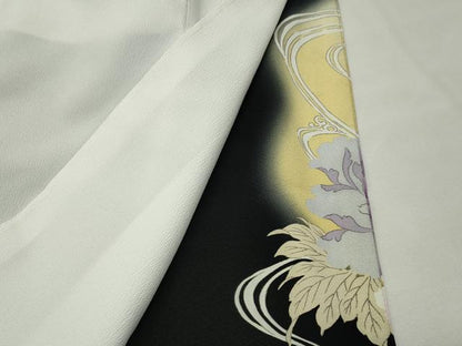 平和屋着物●豪華黒留袖　牡丹花唐草文　暈し染め　金銀彩　正絹　逸品　CABI0633gh