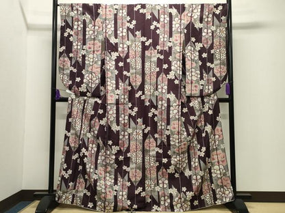 平和屋着物●小振袖　二尺袖　矢羽根花文　金彩　洗える着物　CABI0634gh