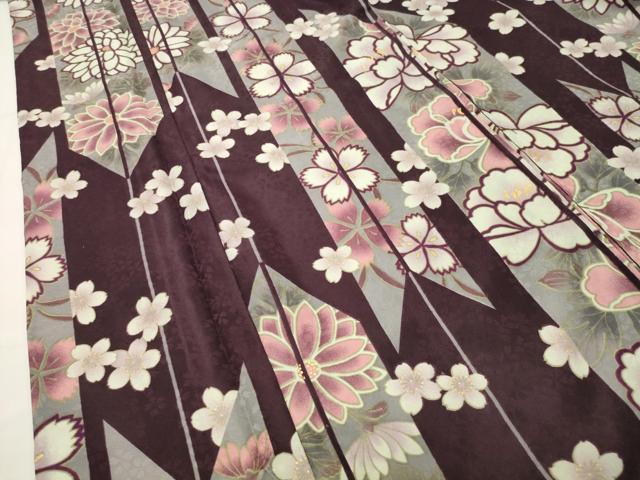 平和屋着物●小振袖　二尺袖　矢羽根花文　金彩　洗える着物　CABI0634gh
