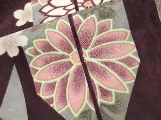 平和屋着物●小振袖　二尺袖　矢羽根花文　金彩　洗える着物　CABI0634gh