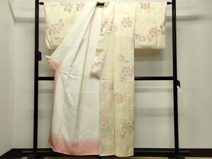 平和屋着物●上質な小紋　地紋起こし　舞蝶花文　正絹　逸品　CABI0635gh