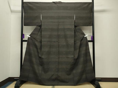 平和屋着物●本塩沢　110亀甲　横段草木文　正絹　逸品　CABI0639gh