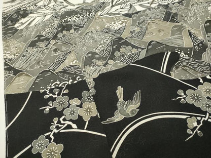 平和屋着物●江戸紅型　五味桂子　訪問着　飛鳥梅笹文　黒地　正絹　逸品　未使用　CABI0645gh