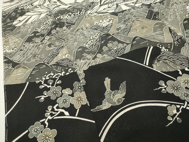 平和屋着物●江戸紅型　五味桂子　訪問着　飛鳥梅笹文　黒地　正絹　逸品　未使用　CABI0645gh