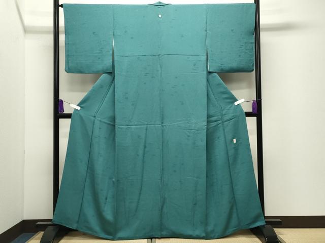 平和屋着物●上質な色無地　作家物　梅笹地紋　青竹色　正絹　逸品　CABI0648gh
