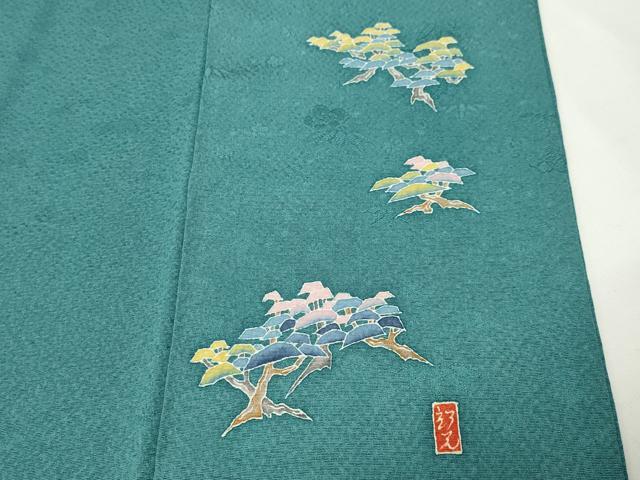 平和屋着物●上質な色無地　作家物　梅笹地紋　青竹色　正絹　逸品　CABI0648gh